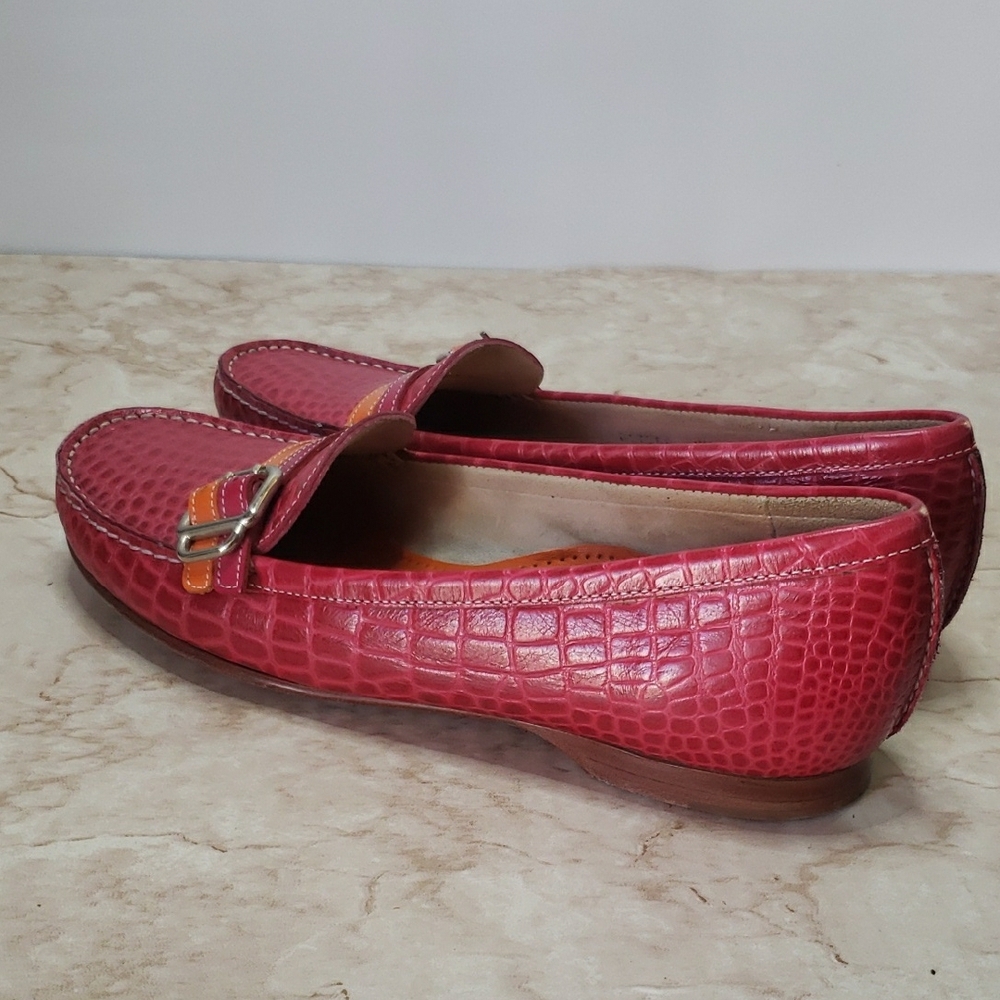 Cole Haan Pink & Orange Croc-Embossed Leather Loafers - Picture 3 of 7